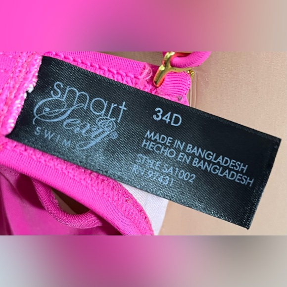 Smart & Sexy Swim Push Up Hot Pink Bikini Top Size 34D - Picture 5 of 7